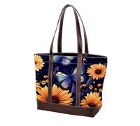Sunflower Blue Butterfly-668 Fashion Washed Durable Leather Purse Bag per le donne Top Handle Ladies Borse a tracolla con tasche cerniera