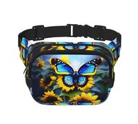 Sunflower Blue Butterfly Pattern trendy fashion waist bag, unisex viaggio sport messenger bag