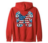 Sunflower Butterfly 4 luglio Bandiera blu bianca rossa Felpa con Cappuccio