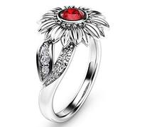 Sunflower Crystal Rings Floral Cubic Zirconia Ring With Side Stone Copper Leaf Band Diamond Valentine's Rings For Women,Red,Size10 Stylish Nice processing