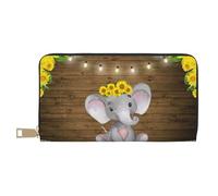 Sunflower Elephant Pavimento in legno Lungo Ecopelle Clutch Chic Elegante Portafogli da donna per donne moderne Porta carte di grande capacità e tasche organizer Borsa durevole per i viaggi di tutti i