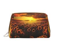 Sunflower Field Sunset Sea of Flowers Chiusura a cerniera Borsa cosmetica portatile impermeabile in pelle per casa viaggi per organizzare articoli da toeletta vari, bianco, Taglia unica