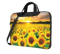 Sunflower Field Tramonto Laptop Bag Business Computer Portatile Unisex Spalla Messenger Cartella Indietro Scuola Stagione, Nero , 15.6 inch