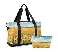 Sunflower Field under Bright Sunlight, grande borsa da viaggio da portare con sé durante la notte, con tracolla regolabile, per viaggi di lavoro, grande capacità, campo di girasole sotto la luce del
