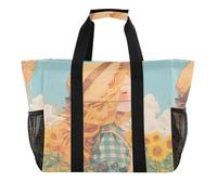 Sunflower Girl Large Utility Tote Bag per le donne pieghevole Sandproof con manici Borse da spiaggia, Girasole ragazza, 1 size, Moda