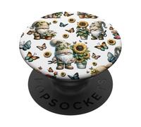 Sunflower Gnomes Love Gardening And Butterflies Cute Flower PopSockets PopGrip Adesivo