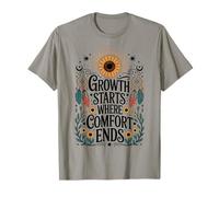 Sunflower Growth Starts Where Comfort Ends Boho Botanical Maglietta