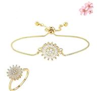 Sunflower Mood Bracelet Adjustable Flowers Rhinestone Bracelets Sunflower MoodBracelet+Ring Inspirational Jewelry Accessories for Women (1PCS/A)