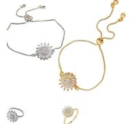 Sunflower Mood Bracelet Adjustable Flowers Rhinestone Bracelets Sunflower MoodBracelet+Ring Inspirational Jewelry Accessories for Women (2PCS/A)