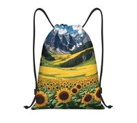 Sunflower Over The Mountains and Field Titolo: Borsone leggero con coulisse - Sacca da palestra pieghevole impermeabile con tracolla regolabile, ideale per sport, yoga, viaggi e scuola, Nero , M