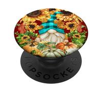 Sunflower Pattern Autumn Gnome For Women Pumpkin Fall Yall PopSockets PopGrip Adesivo