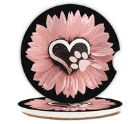 Sunflower Pink Flowers Dog paw Absorbent Cup Holders Car Coasters Ceramic Stone Drinks Coaster Set for Women Man 2.56""""(2 Pack)
