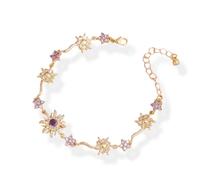 Sunflower Princess Gemstone Bracelet,Adjustable Elegant Purple Zirconia Floral Jewelry for Women Birthday, Anniversary or Valentine’s Day Gifts (H)
