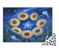 Sunflower Puzzle adulti per decompressione Girasoli con stella Gioco educativo Sfida Decorazione parete 52x38cm/1000 pezzi