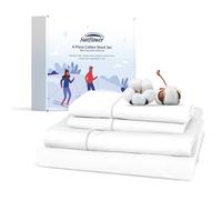 sunflower Set di lenzuola per letto queen size, con tasca profonda, in 100% cotone, con tasca profonda 40,6 cm, lenzuola in cotone morbido e traspirante, con bordo argento, bianco