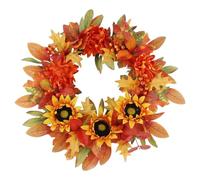 Sunflower Wreath - 18 pollici Fall Harvest Decoration, Artificial Sunflower Wreath with Maple Leaves, Orange and Red Berries | Autumn Wreaths Harvest Decoration for Front Door, Ringraziamento