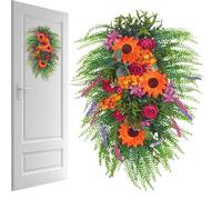 Sunflower Wreath, Grande Artificiale Floreale Decor, Rustic Spring Ornament, Summer Front Door Arrangement, Indoor Outdoor Garden Accent, Cortile Patio Porch Decoration for Home Farmhouse Wall Window