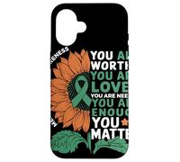 Sunflower You Are Worthy Loved Needed Mental Health Custodia per iPhone 16