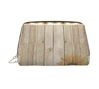 Sunflowers on Wooden Leather Makeup Bag Cosmetic Pouch Travel Organizer Toiletry Clutch