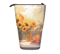 Sunflowers Under The Window davanzale espandibile con supporto per matite, tessuto Oxford multi-design, altezza regolabile, borsa cosmetica multiuso