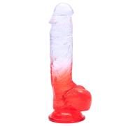 Sunfo - Dildo con ventosa e testicoli - 21cm (trasparente-rosso)