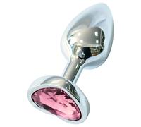 Sunfo - plug anale in metallo con cuore di pietra rosa (argento)