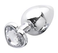 Plug Anale in Metallo con Pietra a Forma di Cuore (Argento-Bianco)