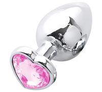 Sunfo - plug anale in metallo con pietra a forma di cuore (argento-rosa)