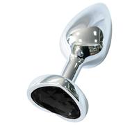 Sunfo - Plug anale in metallo con pietra nera a forma di cuore (argento)