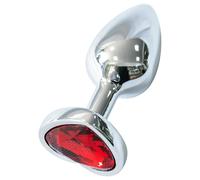 Sunfo - plug anale in metallo cuore con gemma rossa (argento)