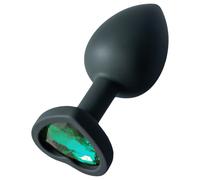 Sunfo - plug anale in silicone con cuore e gemma verde scuro (nero)