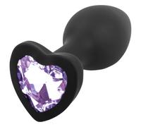 Sunfo - plug anale in silicone con gemma a cuore - nero/lilla