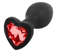 Sunfo - plug anale in silicone con gemma a cuore rossa - nero