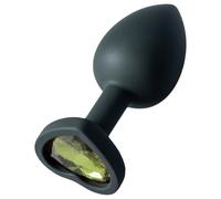 Sunfo - plug anale in silicone con gemma verde a forma di cuore (nero)