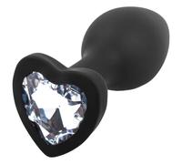 Sunfo - plug anale in silicone con gioiello a cuore - nero e bianco