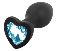 Sunfo - plug anale in silicone con pietra a cuore blu - nero