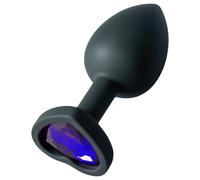 Sunfo - Plug anale silicone con pietra viola a forma di cuore (nero)