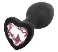 Sunfo - dildo anale in silicone con gemma a forma di cuore (nero-rosa)