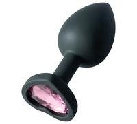 Sunfo - plug anale in silicone con pietra a cuore rosa - nero
