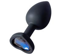 Sunfo - plug anale in silicone con gemma blu a forma di cuore (nero)