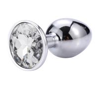 Plug Anale in Metallo Piccolo con Gemma Scintillante (Argento-Bianco)