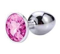 Plug Anale in Metallo con Gemma (Argento-Rosa)