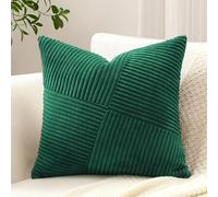 Sungeek, confezione da 1 fodera per cuscino decorativa in corduroy morbido, 60 x 60 cm, a righe, patchwork a cartello di vento, texture, fodere per cuscini per divani, 24 x 24 pollici, colore verde