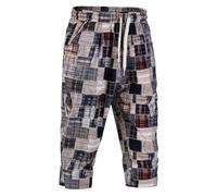 Sungerdasa Pantaloncini da yoga harem da uomo in cotone Capri 3/4 pantaloni patchwork casual pantaloncini da spiaggia con coulisse pantaloni corti marrone, A - Rosso, XL