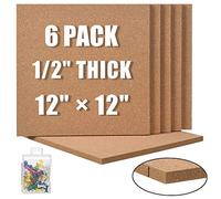 SUNGIFT - Bacheca quadrata in sughero, 30,5 x 30,5 cm, spessore 1/2 cm, piastrelle in sughero, con 50 puntine da parete, 6 pezzi di sughero autoadesive