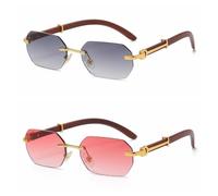 Sunglasses,Vintage Rectangle Sunglasses,Irregular Small Square Wood Frame Shades Gold Polygonal UV400 Rimless, Nero / Rosso