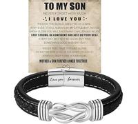 sunglnl Braccialetto con scritta in lingua inglese "To My Son/Grandson From Mom Grandmother Forever Linked Together", con nodo infinito, in pelle nera, con incisione "Love You Forever", idea regalo