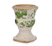 Sungmor Piccola urna in ceramica - Vaso da fiori con piedistallo verde a scorrimento, vaso decorativo in stile vintage cineserie, vaso toscano per interni ed esterni, con drenaggio