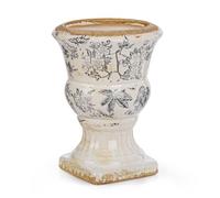 Sungmor Piccola urna in ceramica - Vaso da fiori grigio con piedistallo floreale, decorativo stile vintage cineserie, vaso toscano per interni ed esterni, con drenaggio