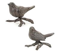 Sungmor Set di 2 statue di uccellini in ghisa, colore marrone ruggine con ramo, statuette da collezione, scultura decorativa per casa colonica, giardino, decorazione realistica per interni ed esterni